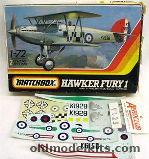Matchbox 1/72 Hawker Fury RAF or Yugoslav with Aeroclub Wheel Pants and Aftermarket Decal Sheet, PK-1 plastic model kit